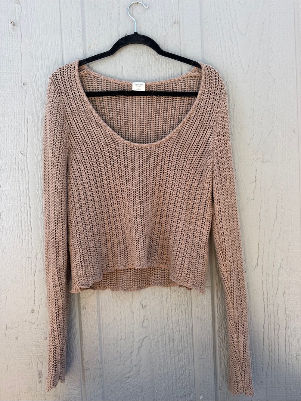 Abercrombie & Fitch Cropped Crochet Knit Sweater Size: L - Picture 2 of 6